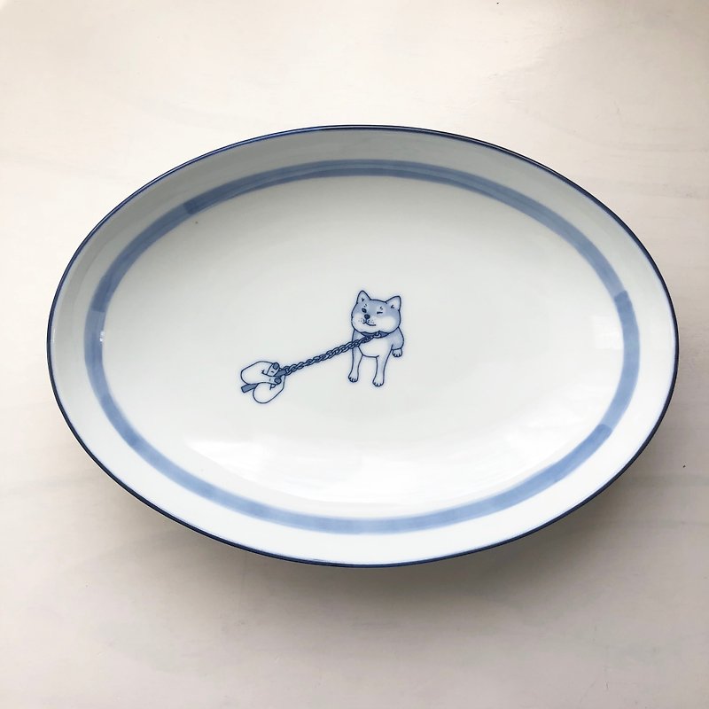 Oval dish(Shiba Inu) - Plates & Trays - Porcelain White