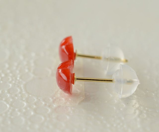 赤珊瑚 K18 レッド 赤 ハート ピアス 赤珊瑚ハートピアス K18 - ショップ JEWELRY and PEARL FUKUDA