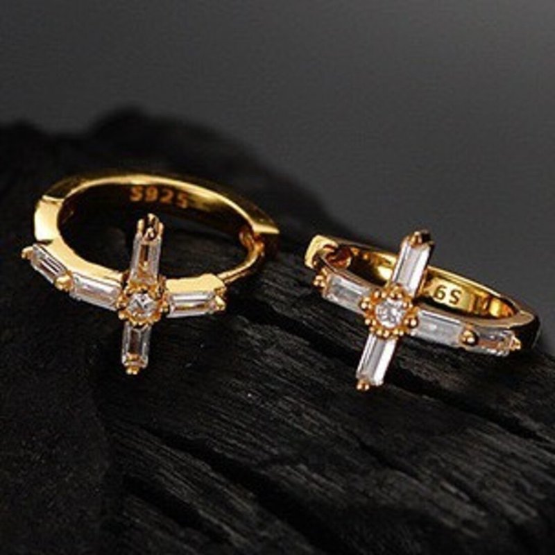 【SoLight鹽青】弧光之印守護十字架耳環耳釘 SL366 SL367 - 耳環/耳夾 - 純銀 多色