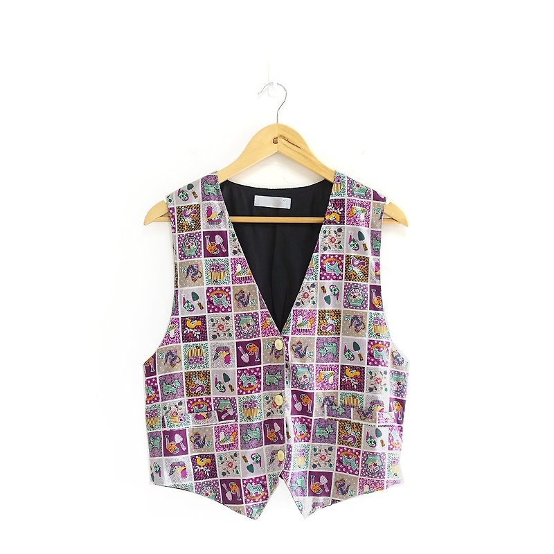 │Slowly│ vintage vest 1│vintage. Retro. Literature - เสื้อกั๊กผู้หญิง - เส้นใยสังเคราะห์ หลากหลายสี