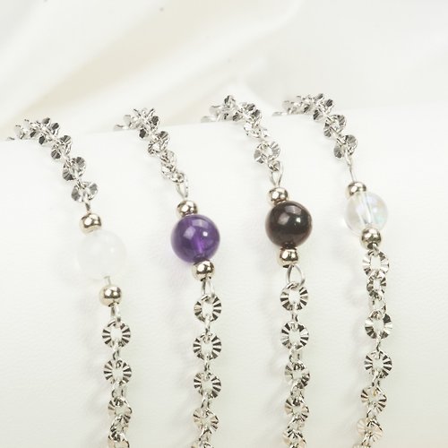 Sense Jewel Bracelet with 1 auspicious Stone, stainless steel chain, sun pattern, enhancing auspiciousness.