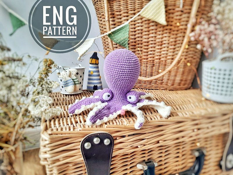 Amigurumi octopus crochet pattern. Aquatic octopus crochet toy tutorial. - 手工藝教學/工具書 - 棉．麻 