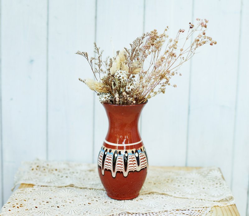 [良い日フェチ]インドのヴィンテージ手描きの花瓶 - 花瓶・植木鉢 - 陶器 ブラウン