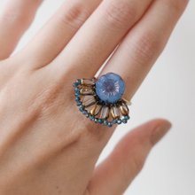 扇形花戒指 - 蛋白藍 - 可調式戒圍