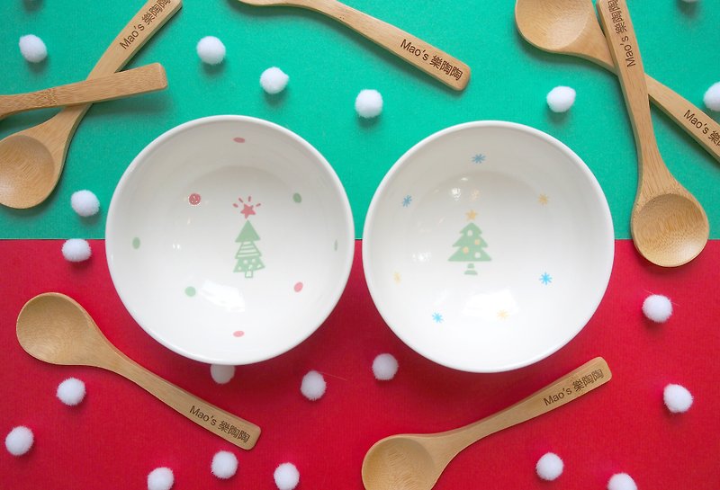 [Christmas limited edition] Christmas tree / snowflake tree bowl (with spoon) - Bowls - Porcelain Multicolor