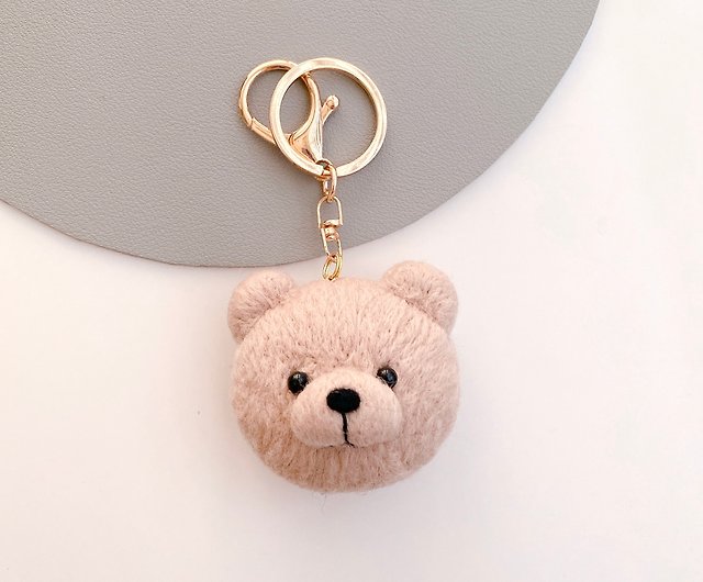 Wool felt teddy bear key ring/pin - Shop momoderqq Keychains - Pinkoi
