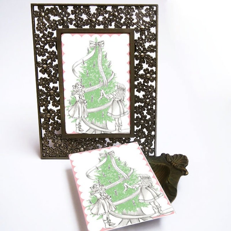 christmas card 女の子とキャンドルツリー - 卡片/明信片 - 紙 