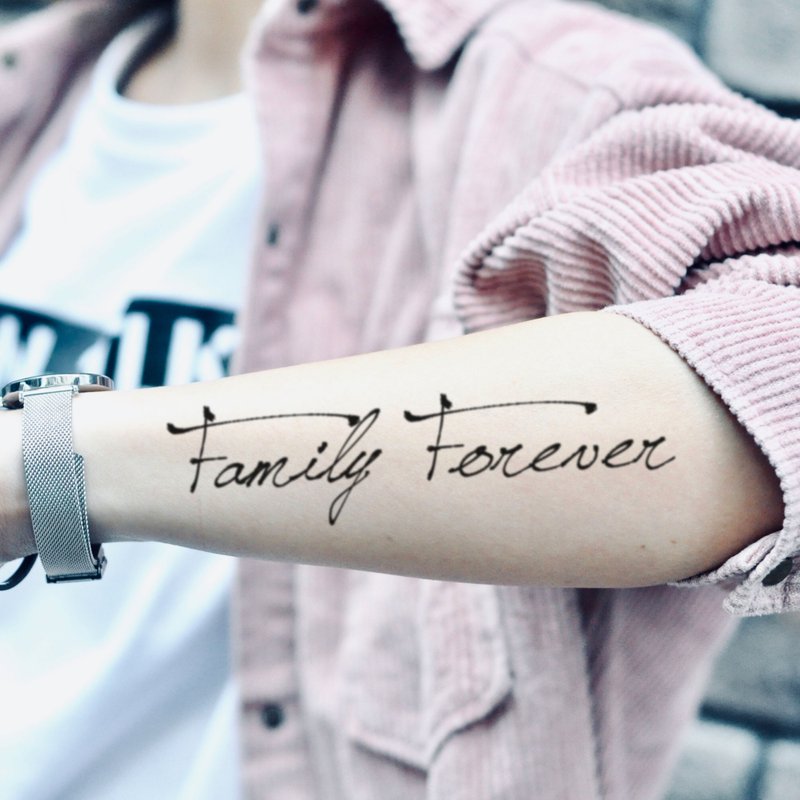 OhMyTat 家庭永恆 Family Forever 刺青圖案紋身貼紙 (2 張) - 紋身貼紙/刺青貼紙 - 紙 黑色