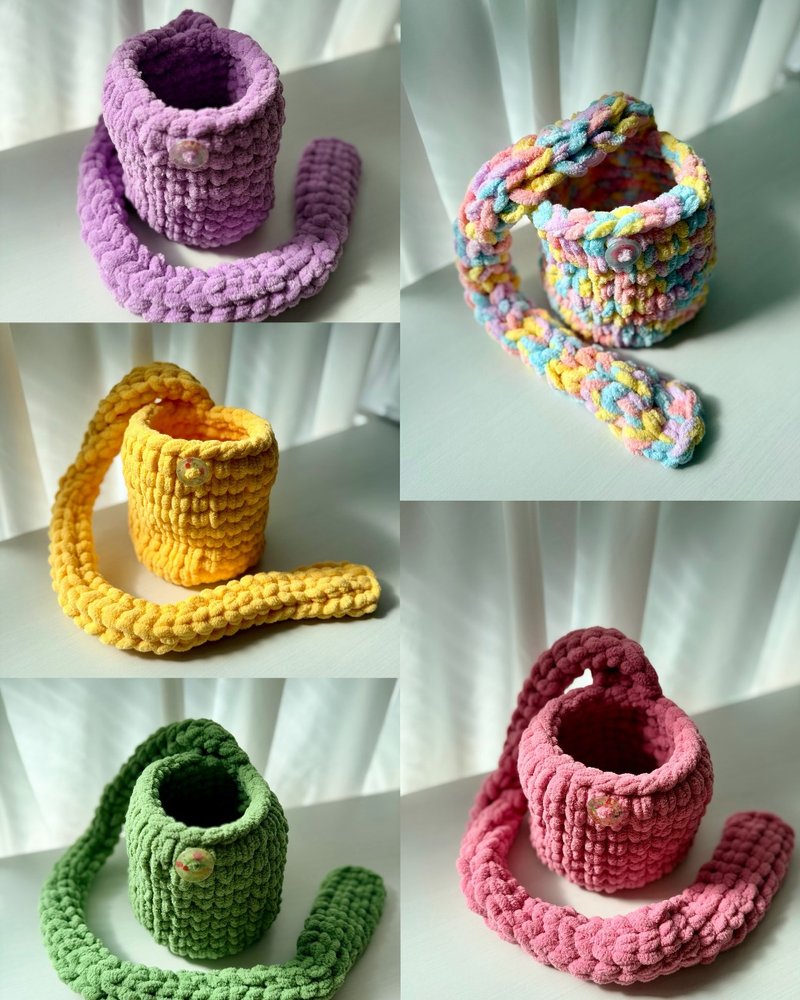 編織-毛絨絨貓尾巴圓筒包/冬天必備/閏蜜交換禮物/聖誕禮物 - 束口袋/束口背包/水桶包 - 棉．麻 