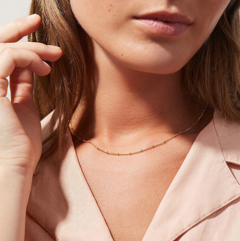 New product! ANJI 18K gold plated bead necklace women's pendant necklace - สร้อยคอ - สแตนเลส สีเหลือง