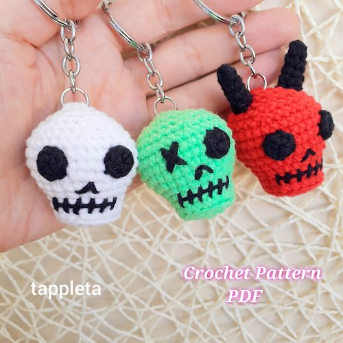 tappleta Skull Trio crochet pattern, Skull keychain Zombie skull Devil skull