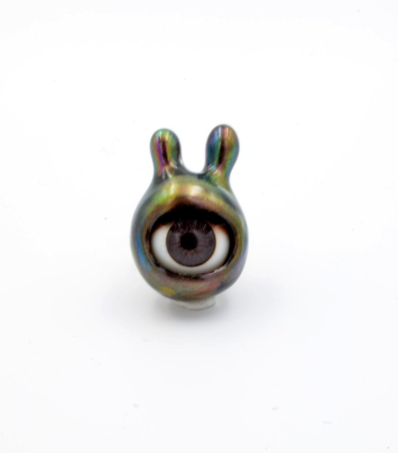22mm Rainbow Color Metallic Luster Epoxy with Rabbit Shape Ear Eyeball Ring - General Rings - Other Metals Green