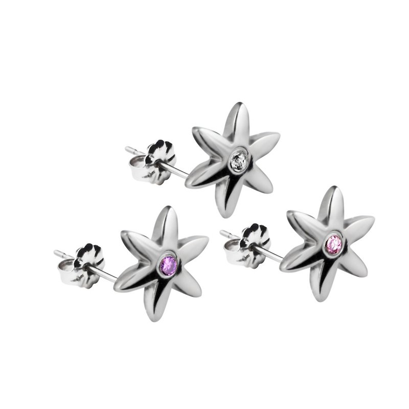 Pure Titanium Earrings- Flower ( pink)x2 - ต่างหู - โลหะ สึชมพู