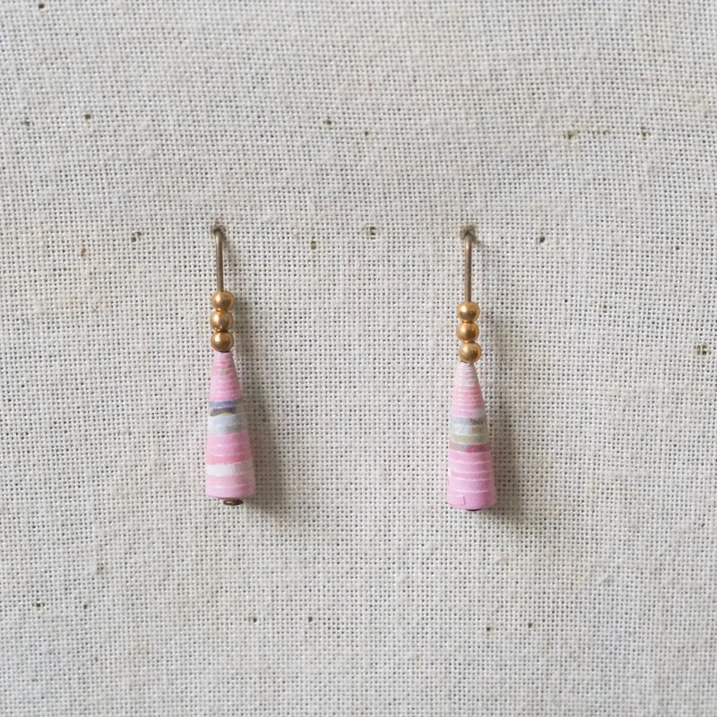 [Small paper/paper art/handmade] pink pattern small awl earrings - ต่างหู - กระดาษ สึชมพู