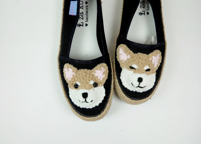 Black cotton canvas hand-made shoes Shiba models have weaving - Women's Casual Shoes - Paper Brown