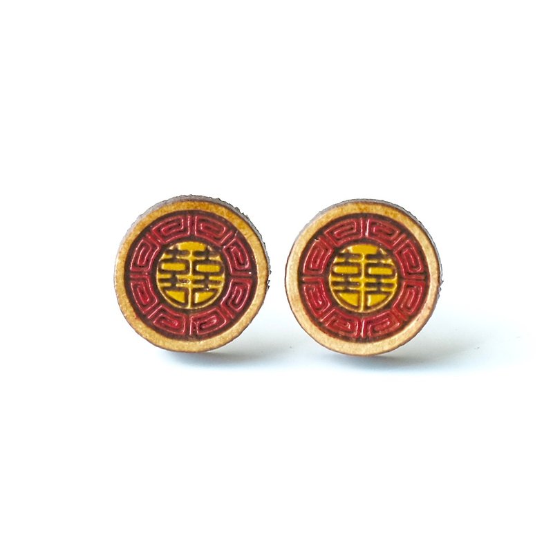 Painted wood earrings-Happiness - Earrings & Clip-ons - Wood Red