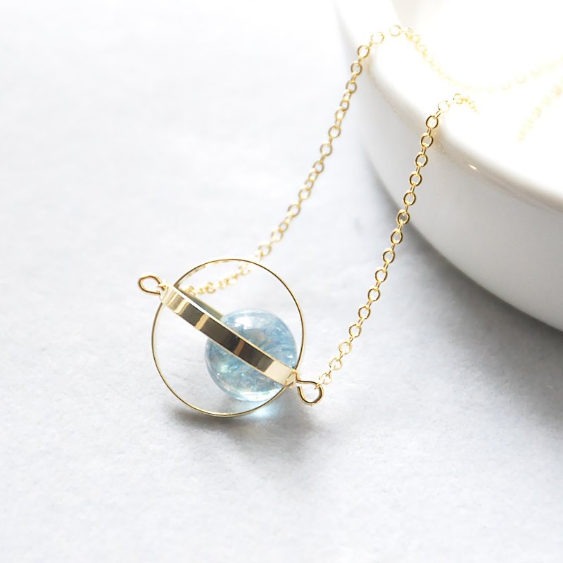 Blue planet. universe. Golden ring. blue crystal. Necklace Blue Blue Planet. Galaxy. Golden Ring. Kyanite. Necklace. birthday present. Gifts for girlfriends. Sisters gift - สร้อยติดคอ - เครื่องเพชรพลอย สีน้ำเงิน