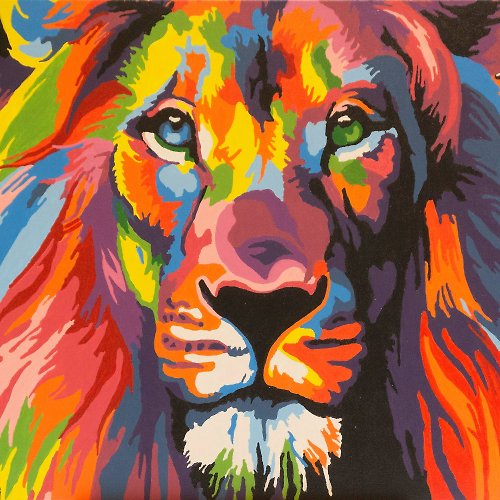 marina-fisher-art 獅子繪畫肖像獅子頭原創藝術動物五彩野生動物園貓