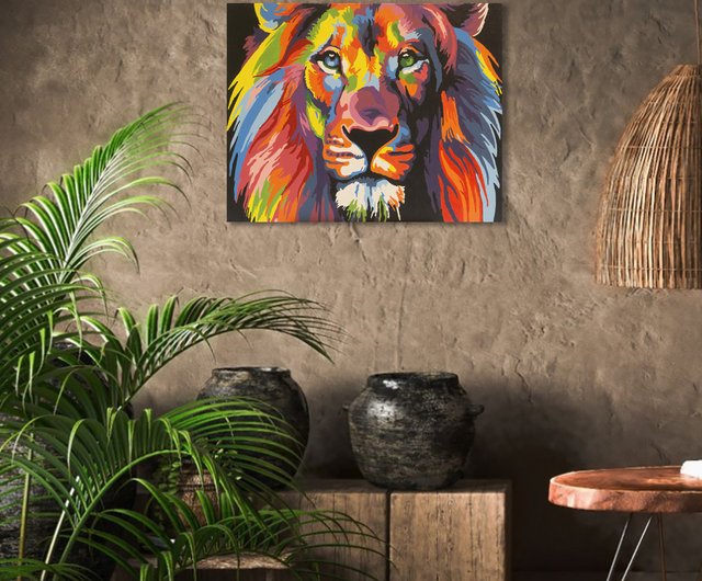 ライオンの絵の肖像画レオヘッドオリジナルアート動物多色