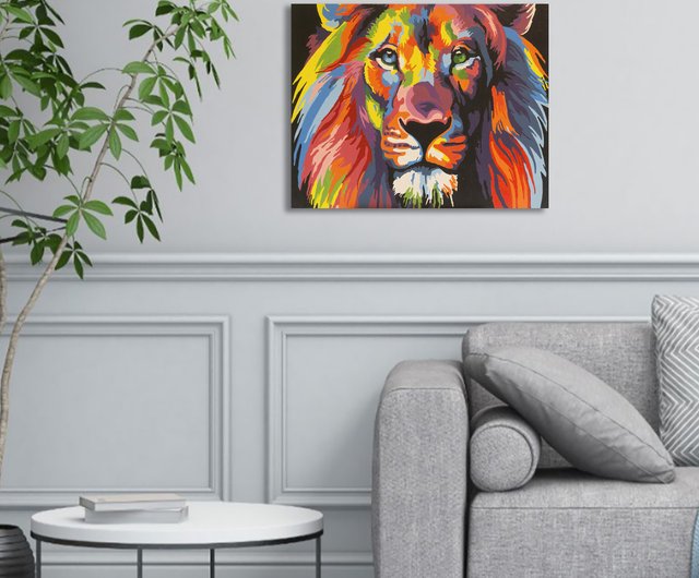 ライオンの絵の肖像画レオヘッドオリジナルアート動物多色