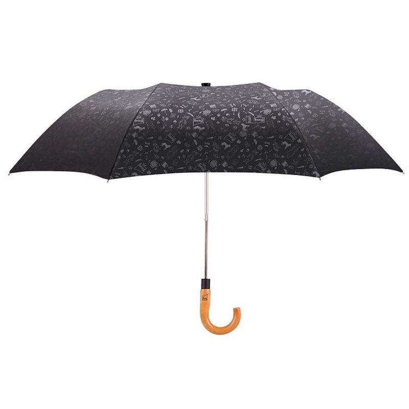 Boy two-fold semi-automatic high carbon steel maple curved handle gentleman umbrella-BY2001 crystal carbon black boy pattern - ร่ม - วัสดุอื่นๆ สีดำ