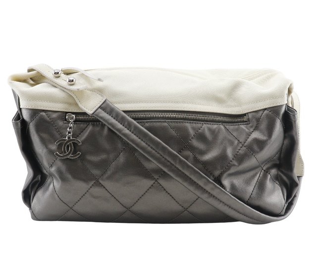 中古品ビンテージシャネルCHANEL ワンショルダーバッグキャンバス 黒×白 ノベルティ巾着型 バッグ大少セット即決あり CHANEL シャネル ヴィンテージ NO.5 ナンバー5 チェーン