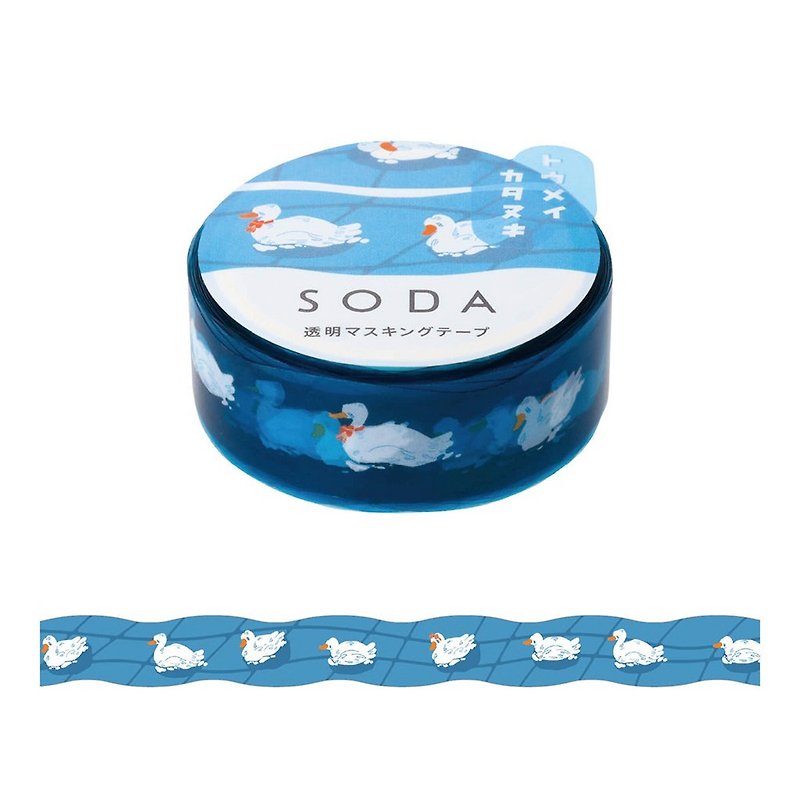 【HITOTOKI】SODA Transparent PET Roll Tape Rolled Model 15MM Pond Duck HHOOE - Washi Tape - Other Materials Multicolor