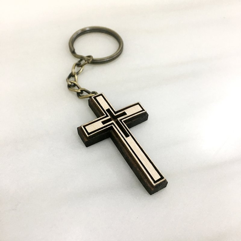 Double layer Cross KeyRing - Keychains - Wood 