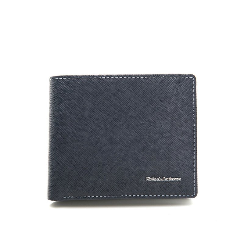 【金安德森】引領風潮 左右翻固定頁短夾-深藍 - 錢包/皮夾/長短夾 - 真皮 藍色