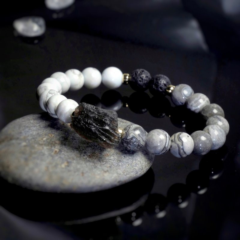 Dark Flame | Sirius Meteorite White Turquoise Map Stone Stone| Natural Stone Crystal Bracelet Bracelet - สร้อยข้อมือ - คริสตัล 