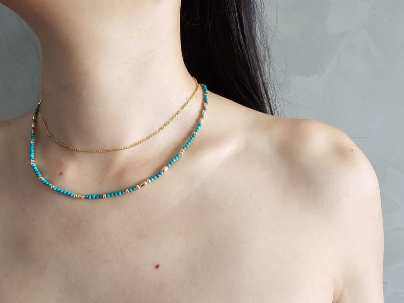 Faith Handmade | Turquoise Necklace Thin Necklace Natural Stone Necklace Collarbone Necklace Short Chain - สร้อยคอ - เครื่องประดับพลอย 