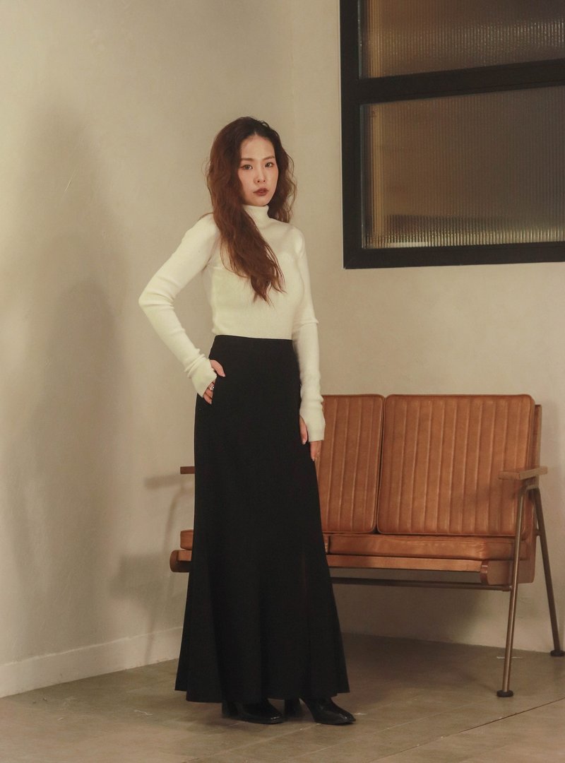 Fusheng series high waist mid-slit fishtail skirt - ชุดเดรส - วัสดุอื่นๆ สีดำ