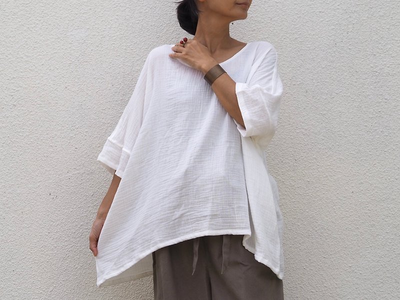 Spring / summer double gauze tops - เสื้อผู้หญิง - ผ้าฝ้าย/ผ้าลินิน ขาว