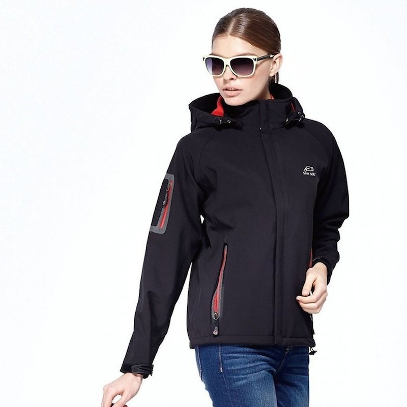 Black waterproof breathable hooded sports jacket - เสื้อแจ็คเก็ต - เส้นใยสังเคราะห์ สีดำ