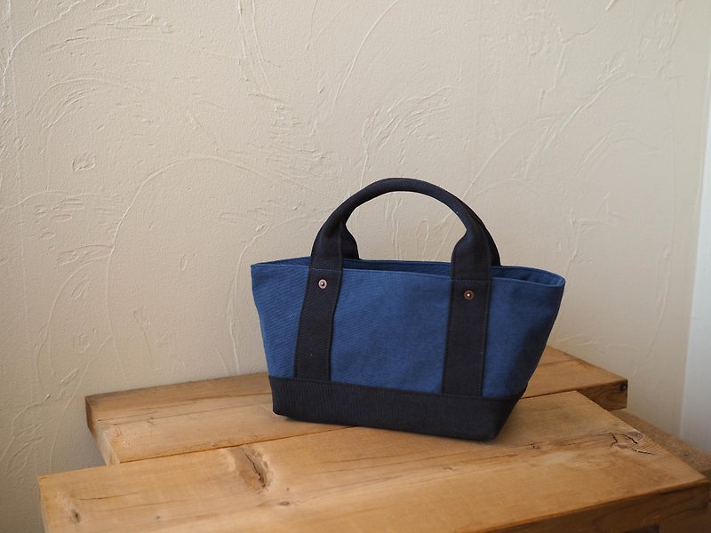 Tote with lid only S (Cerulean Blue × Black) - Handbags & Totes - Cotton & Hemp 