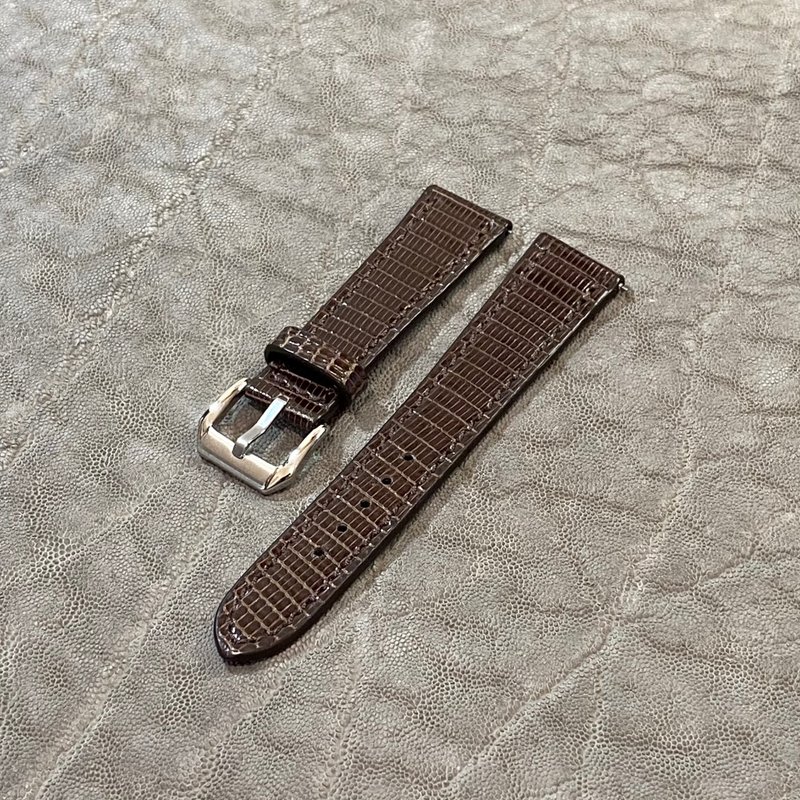 Watch Strap 18mm-16mm [Standard] Lizard Brown Flat Watch Band - สายนาฬิกา - หนังแท้ สีนำ้ตาล