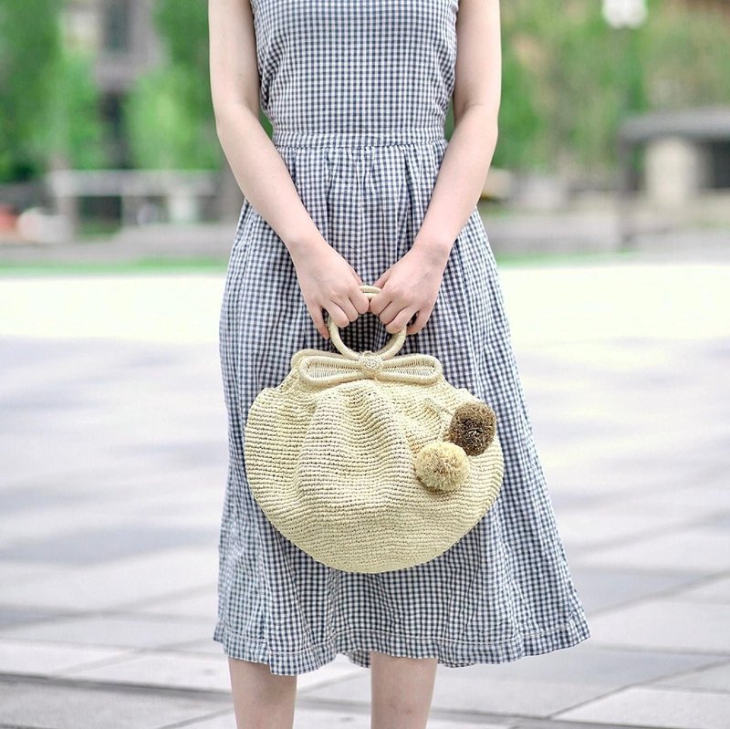 PUFF BAG - Straw Raffia hand Crochet Bag - Handbags & Totes - Eco-Friendly Materials Brown