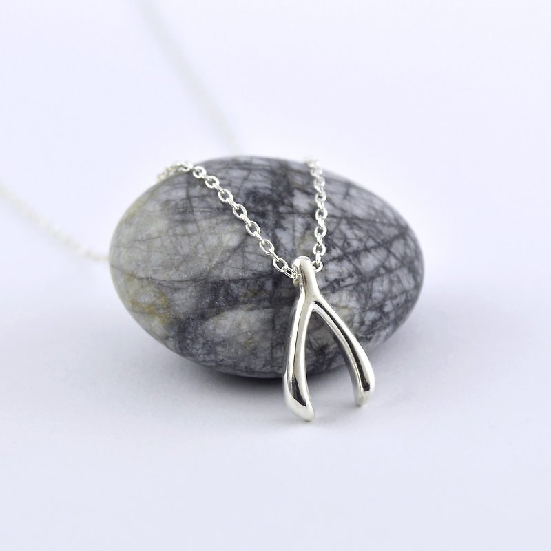 Sterling Silver Wishbone Necklace - สร้อยคอ - เงินแท้ สีเงิน