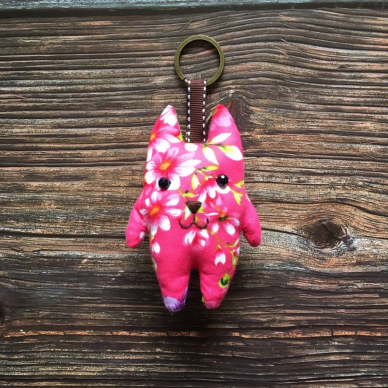 +Peach red Hakka flower + cat key ring - Charms - Cotton & Hemp Pink