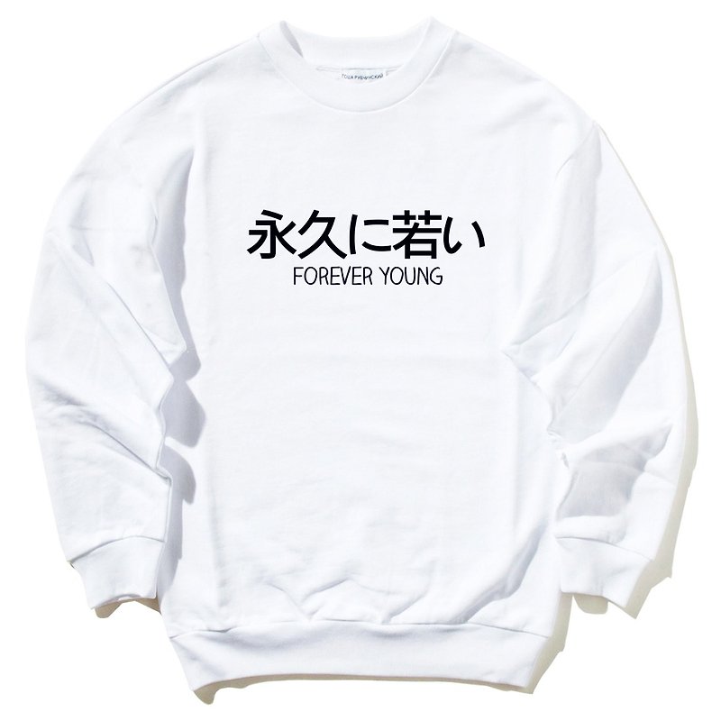 Japanese Forever Young WHITE SWEATSHIRT - เสื้อยืดผู้ชาย - ผ้าฝ้าย/ผ้าลินิน ขาว