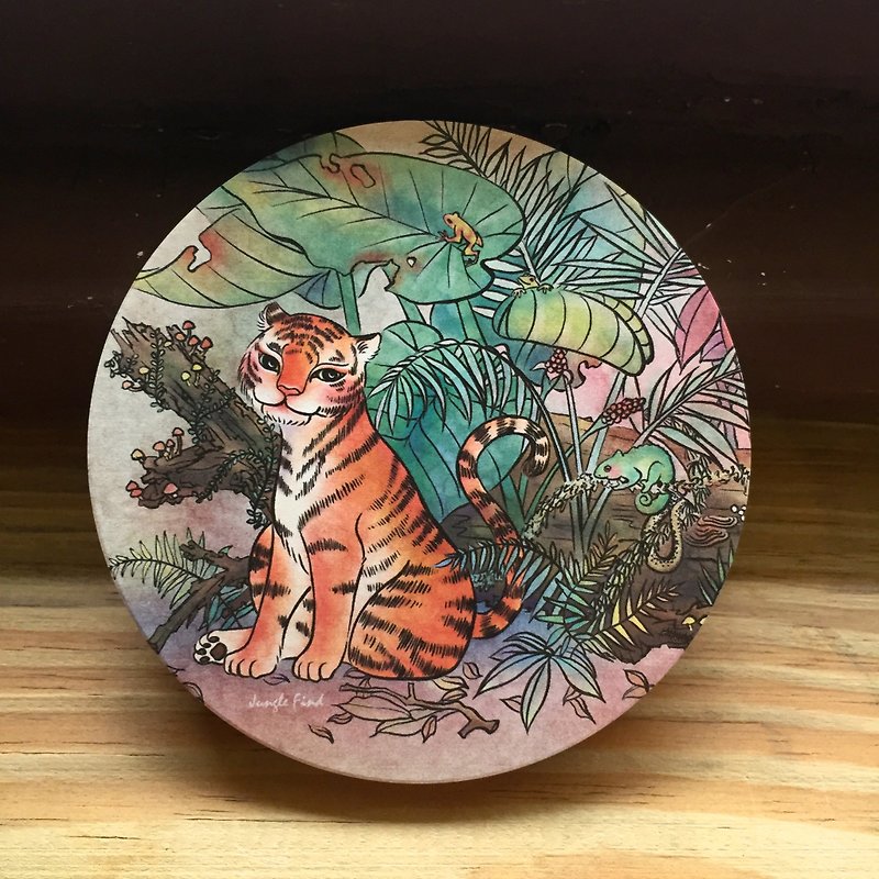 工筆插畫-陶瓷吸水杯墊 -老虎-叢林之虎 - 花瓶/陶器 - 其他材質 橘色