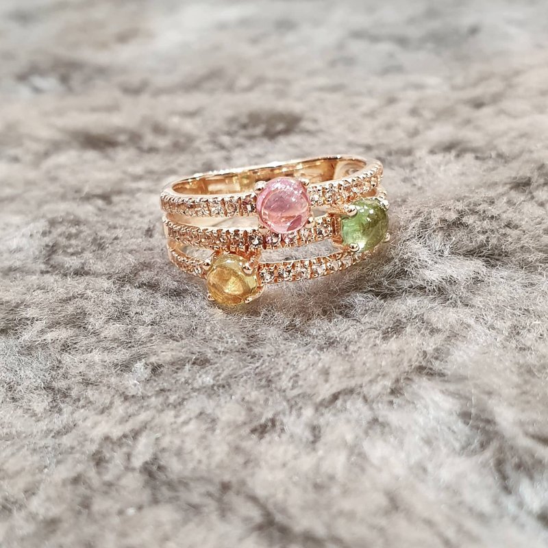 Multincolor tourmaline & White topaz ring - 戒指 - 寶石 多色