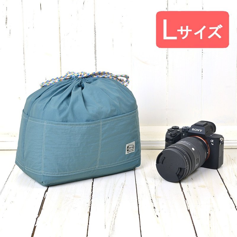 16ポケット　巾着型インナーケース 　カメラ用 バッグインバッグ　Lサイズ / スモークブルー - 其他 - 尼龍 藍色