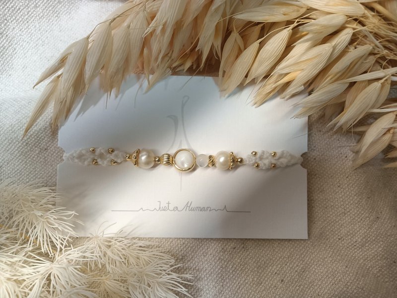 Jn. Destiny | Oracle Series Freshwater Pearl White Shell Bead Wax Thread Design Braided Bracelet Adjustable - สร้อยข้อมือ - เปลือกหอย ขาว