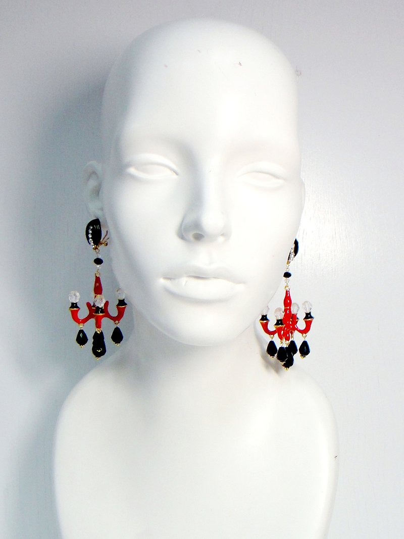 TIMBEE LO signature style giant chandelier earrings [color series] - Earrings & Clip-ons - Paper Red