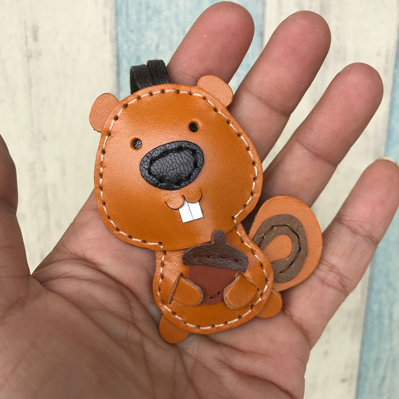 25% off color cute squirrel hand-stitched leather charm small size - Keychains - Genuine Leather Brown