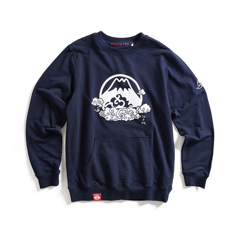 Edo Katsuri Cloud Patch Thick Long Sleeve T-Shirt - Men's Clothing (Zhang Blue) #衣衣 - Unisex Hoodies & T-Shirts - Cotton & Hemp Blue