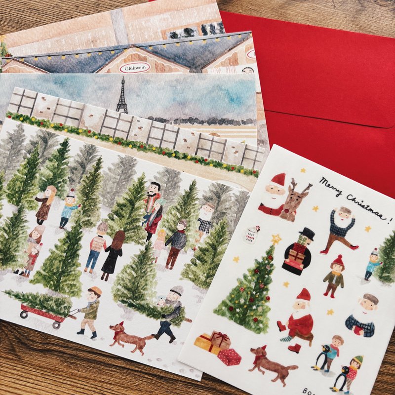 聖誕老人的一天 /聖誕明信片套組(含貼紙、附送信) - 卡片/明信片 - 紙 