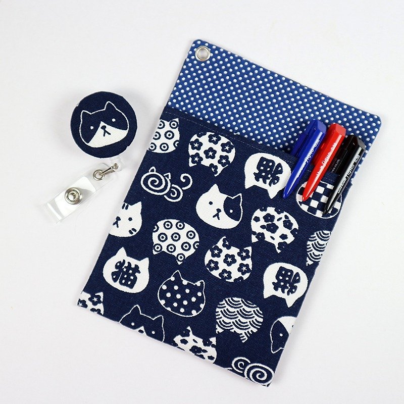 Physician Pocket Pocket Leakproof Ink Storage Bag Pen Bag + Document Clip - Cat Face (Blue) - Pencil Cases - Cotton & Hemp Blue