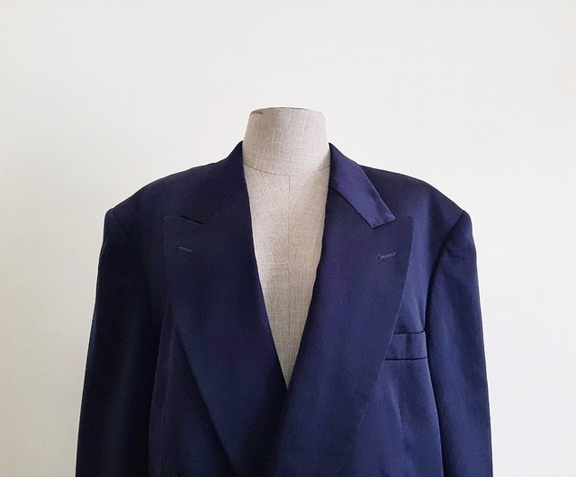 XL Vintage CHRISTIAN AUJARD Navy Blue Wool Blazer Mens